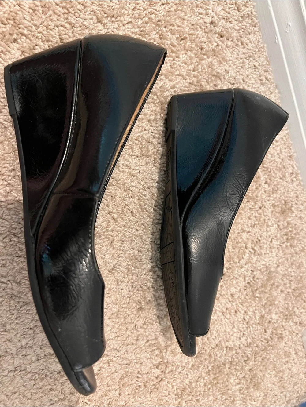 Abella True Comfort Black Peep Toe Wedge Pumps Career Shoes - Size 8